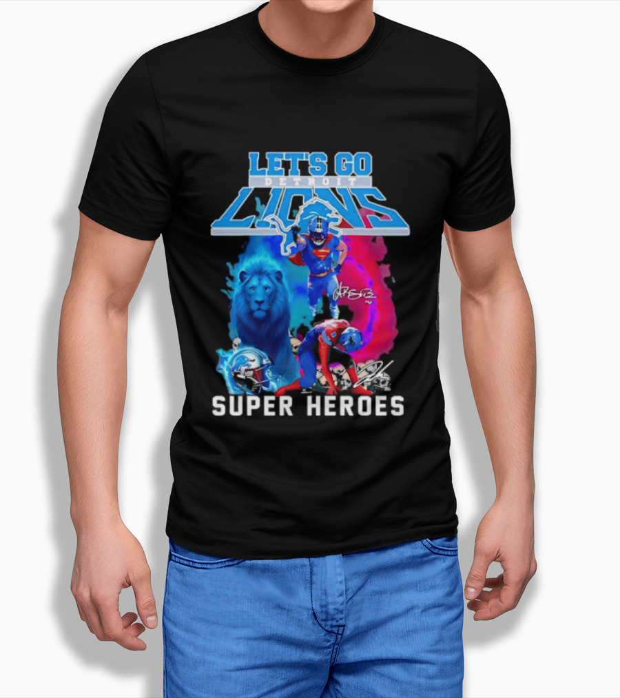 Let's Go Detroit Lions Jahmyr Gibbs Amon Ra St Brown Super Heroes T-Shirt