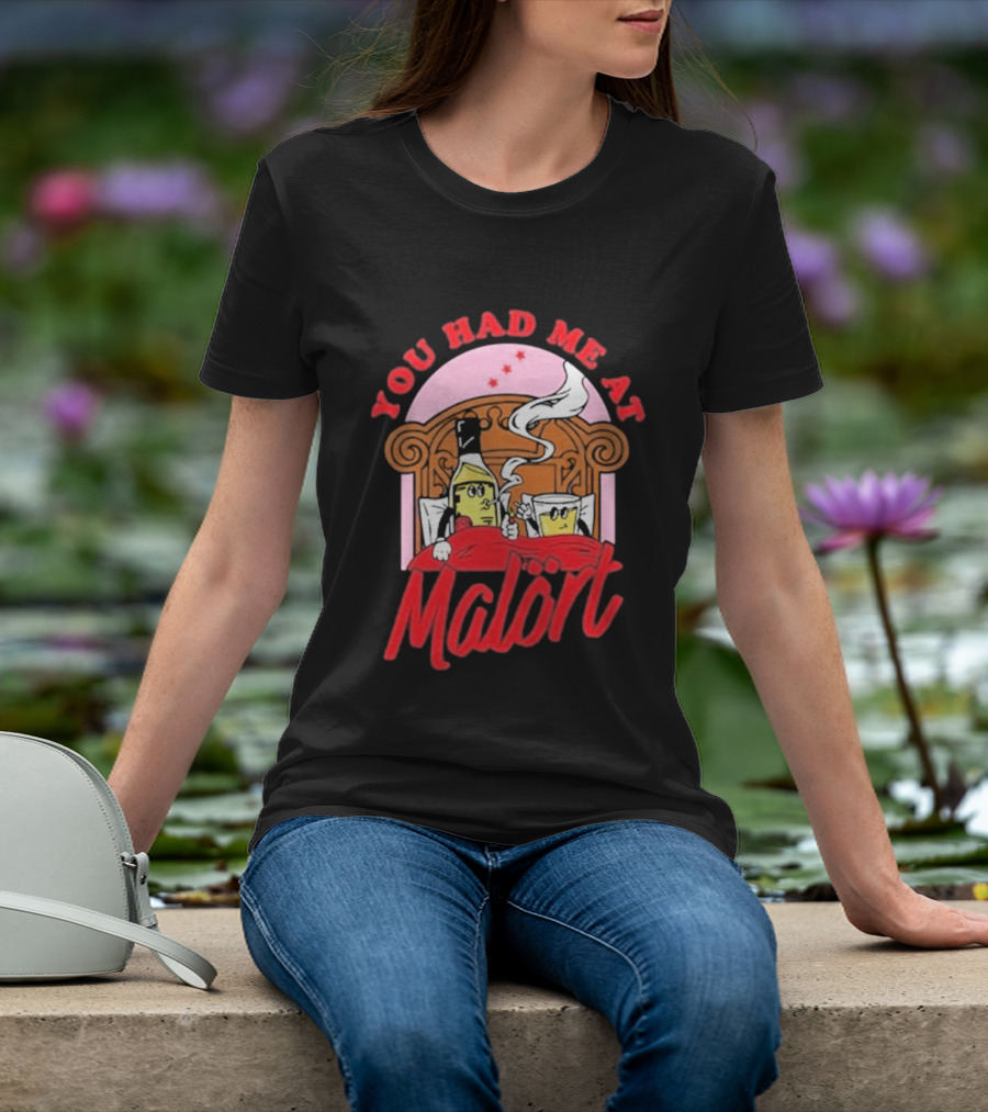 You Had Me At Malört Funny Whiskey Bottle And Glass Bedroom Scene T-Shirt