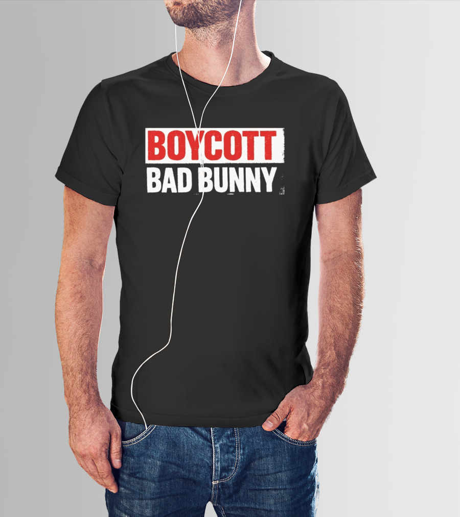 Boycott Bad Bunny Text Bold Red And White T-Shirt