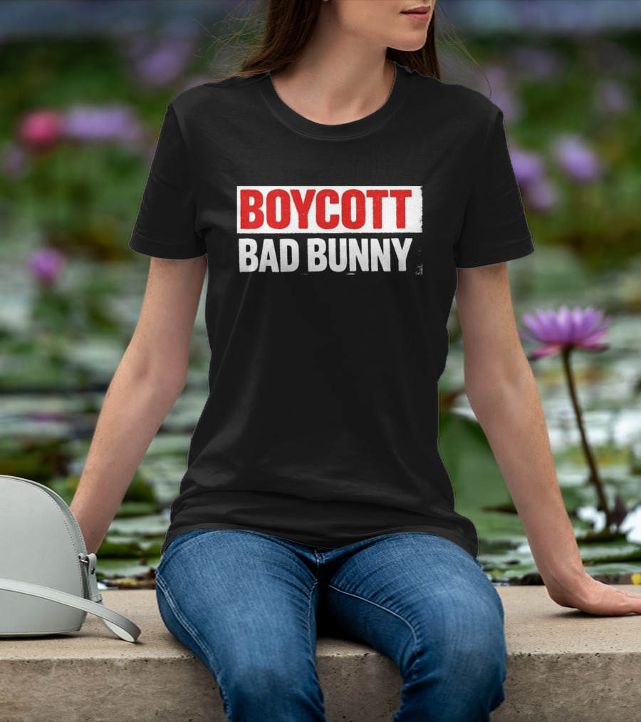 Boycott Bad Bunny Text Bold Red And White T-Shirt