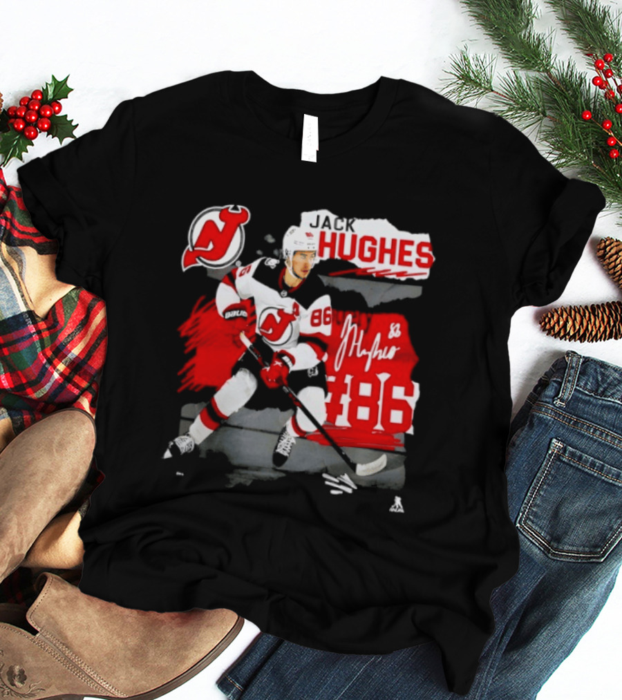 New Jersey Devils Jack Hughes 86 Fresh Ice Hockey T-Shirt