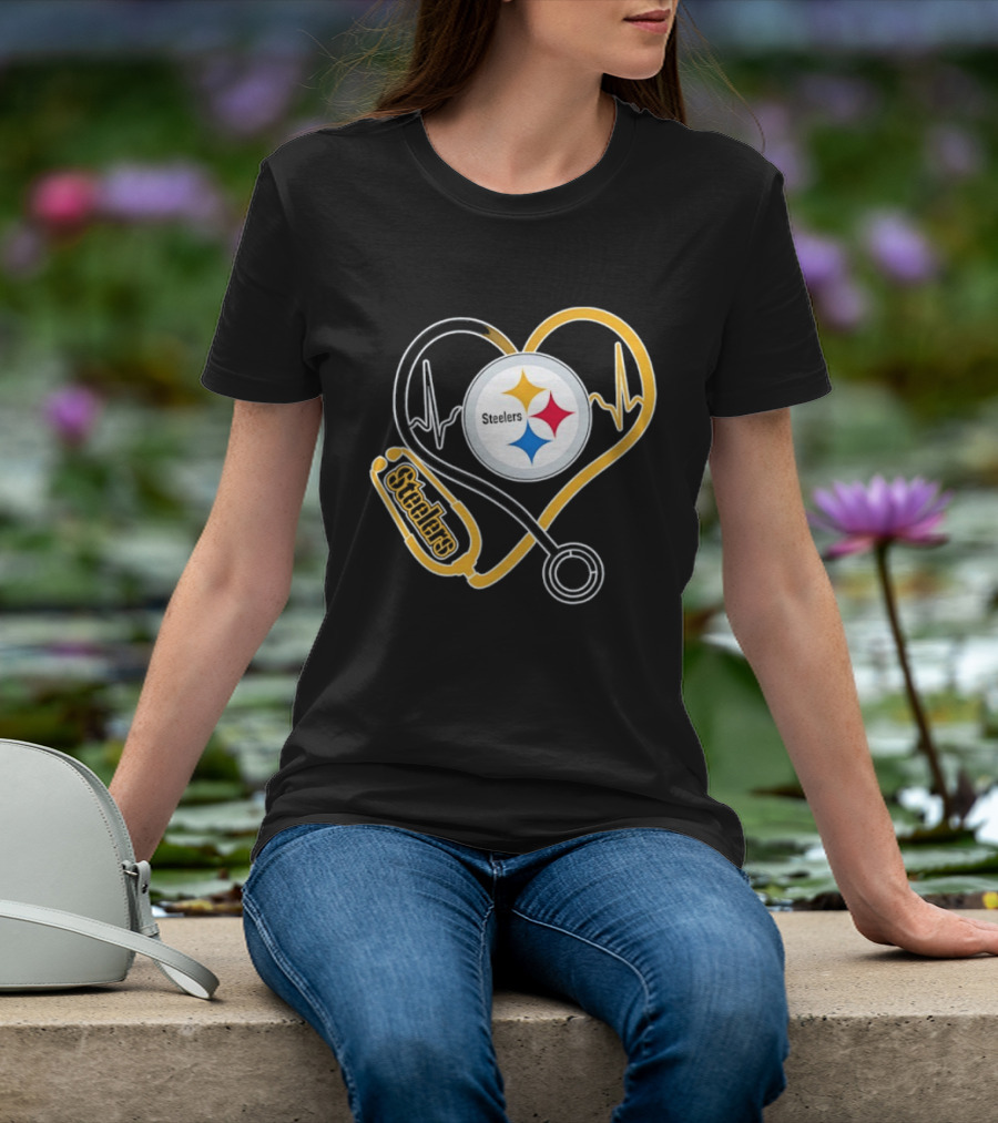 Nurse Heart Stethoscope Pittsburgh Steelers T-Shirt