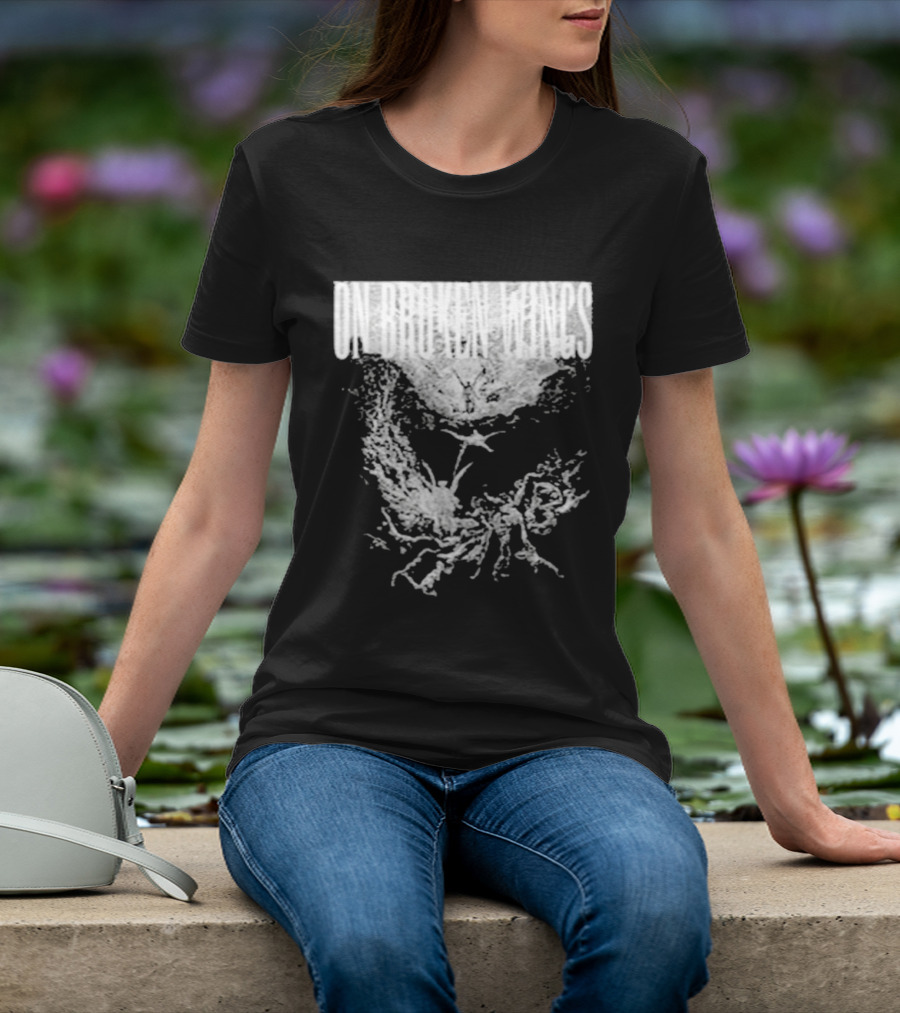 On Broken Wings Fallen Angel White Grunge T-Shirt