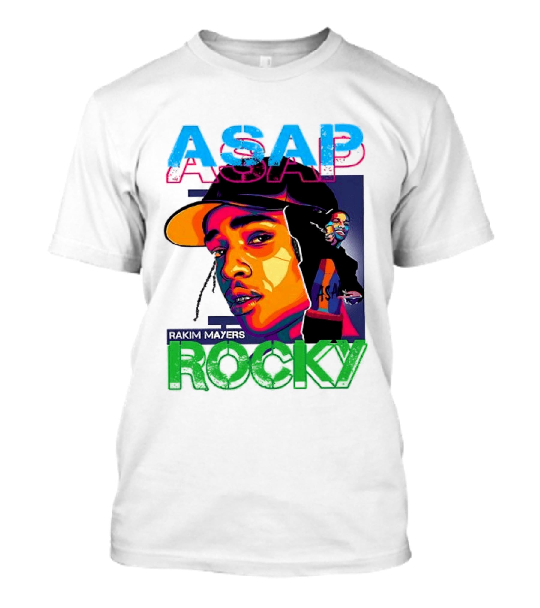 ASAP Rocky Rakim Mayers Hip Hop Street Art Bold Pop Color Aesthetic T-Shirt
