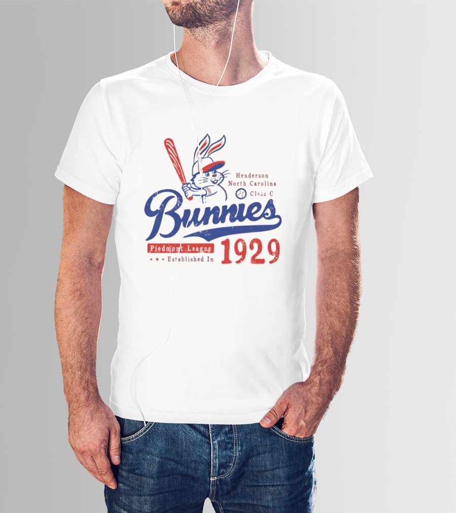 Bunnies Henderson North Carolina 1929 Class C Piedmont League Vintage Baseball T-Shirt
