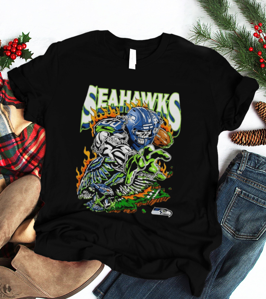 Seahawks Skull Firebird NFL Football Grunge T-Shirt