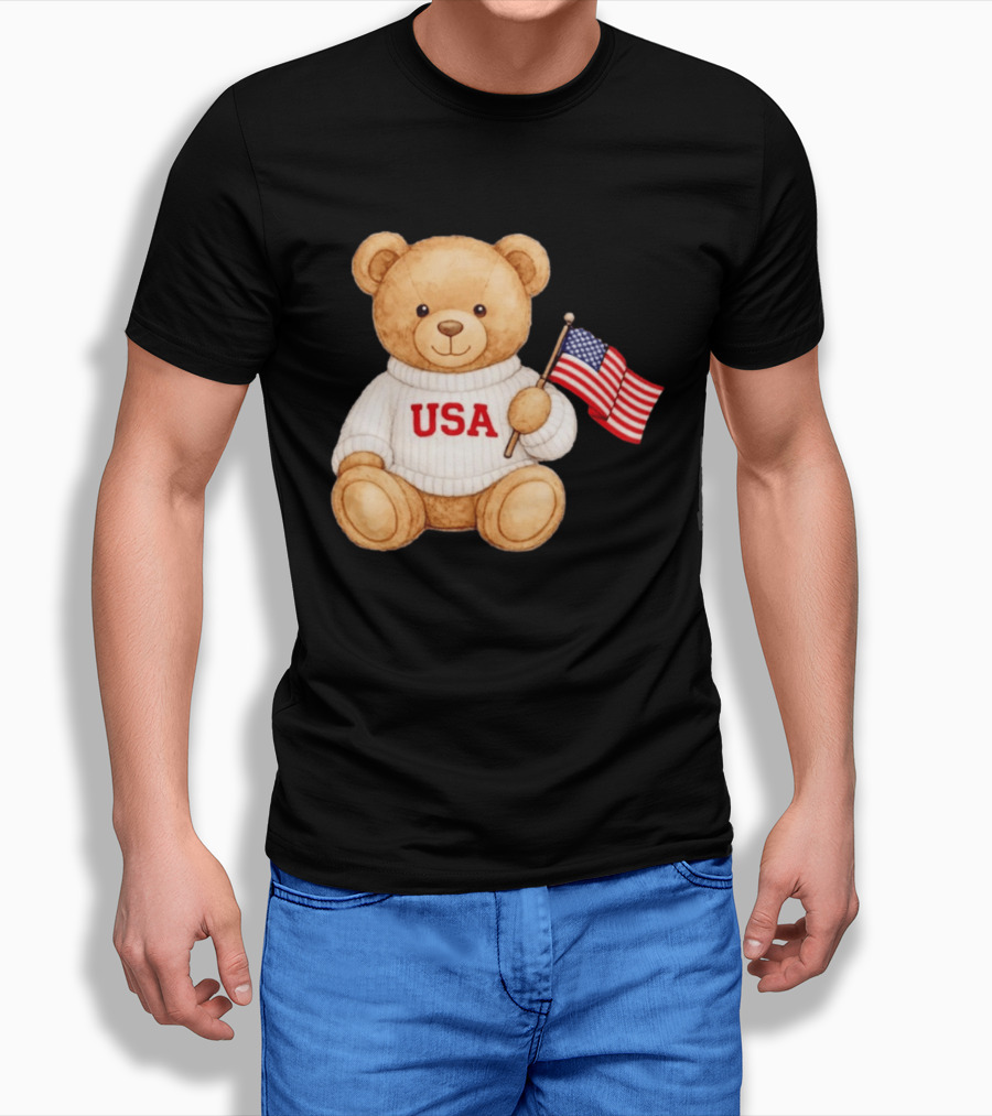 USA Teddy Bear Holding American Flag T-Shirt