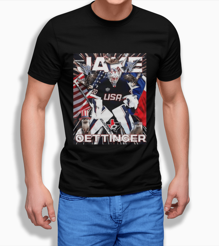 Jake Oettinger USA Hockey Olympics Dallas Stars Bauer T-Shirt