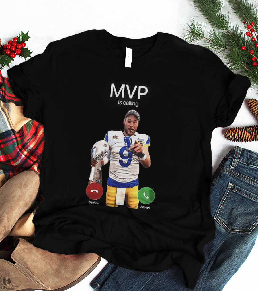 MVP Matthew Stafford Holding Trophy Los Angeles Football Celebration T-Shirt