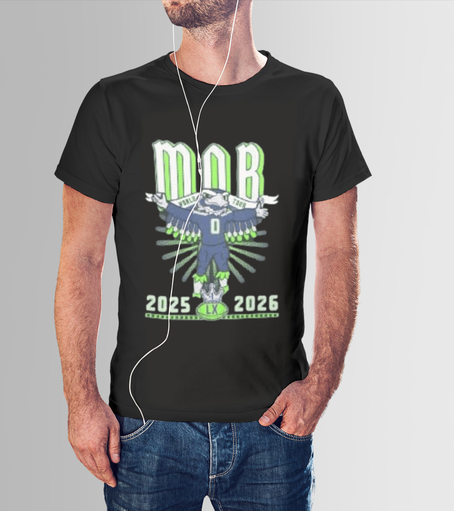 Seattle Seahawks MOB World Tour 2025 2026 Cartoon Bald Eagle Creature Olympic Washington LX T-Shirt