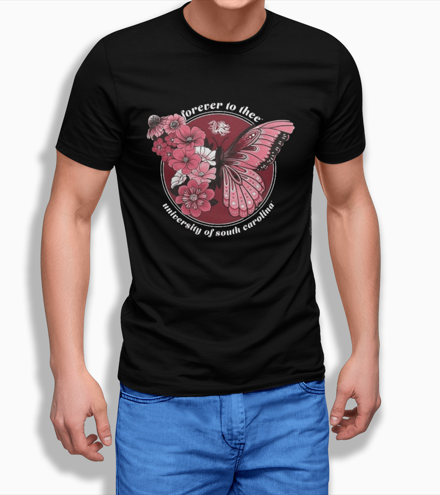 South Carolina Gamecocks Garnet Butterfly Forever To Thee University Flowers T-Shirt