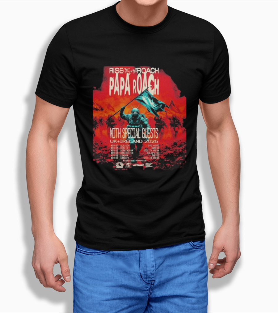 Papa Roach Rise Of The Roach With Special Guests UK Ireland Tour 2026 Dates Glasgow Dublin Birmingham Manchester London Cardiff T-Shirt