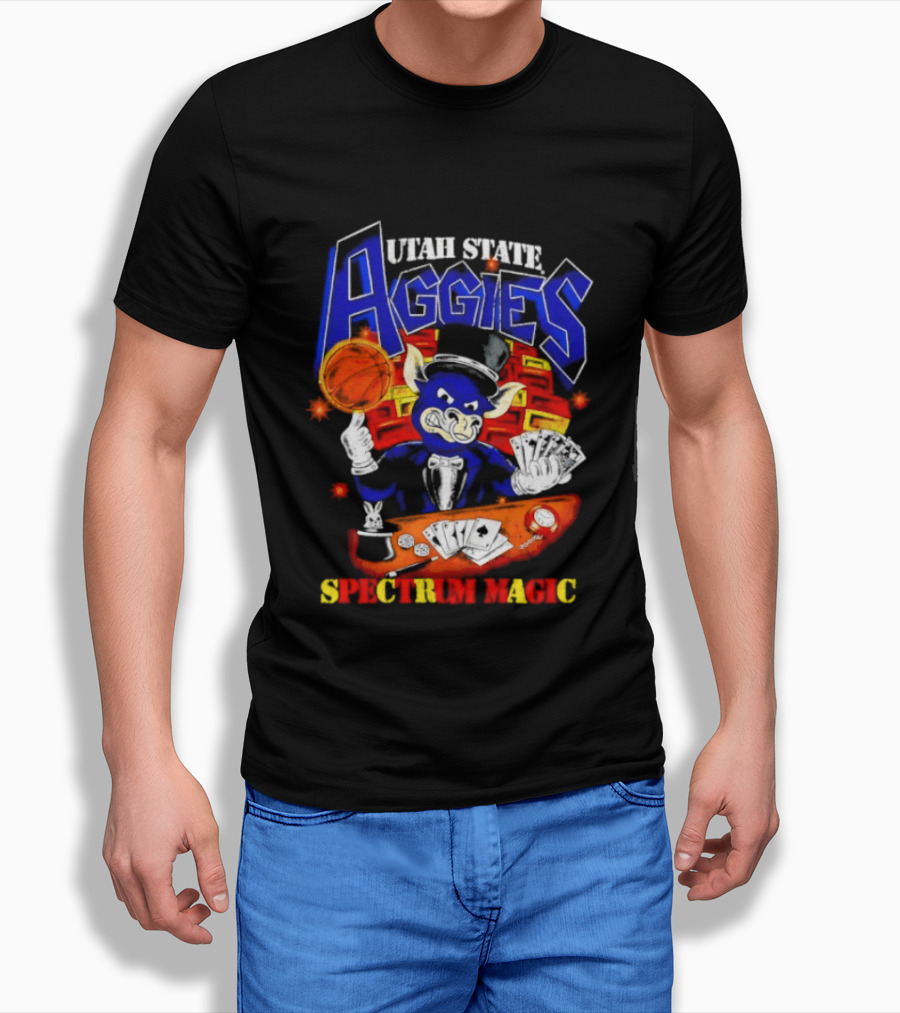 Utah State Aggies Spectrum Magic Basketball Theme With Cards T-Shirt