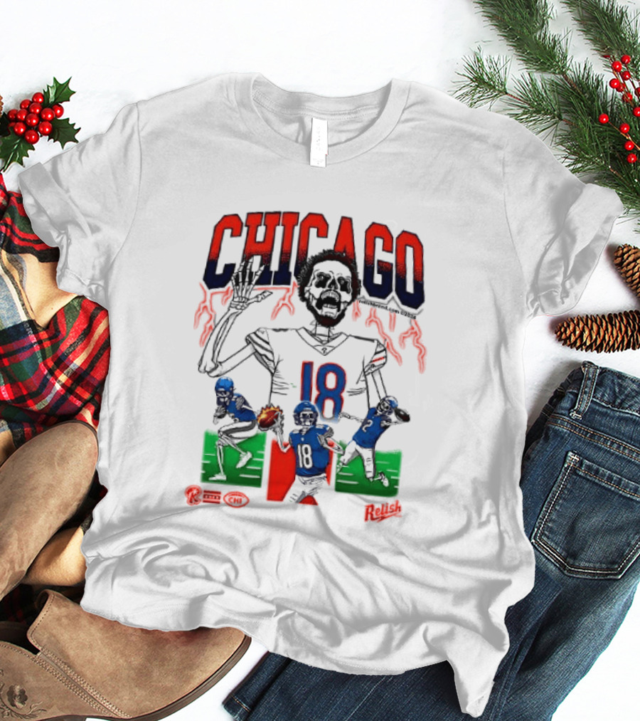Chicago Football Skeleton Number 18 Claw Action T-Shirt