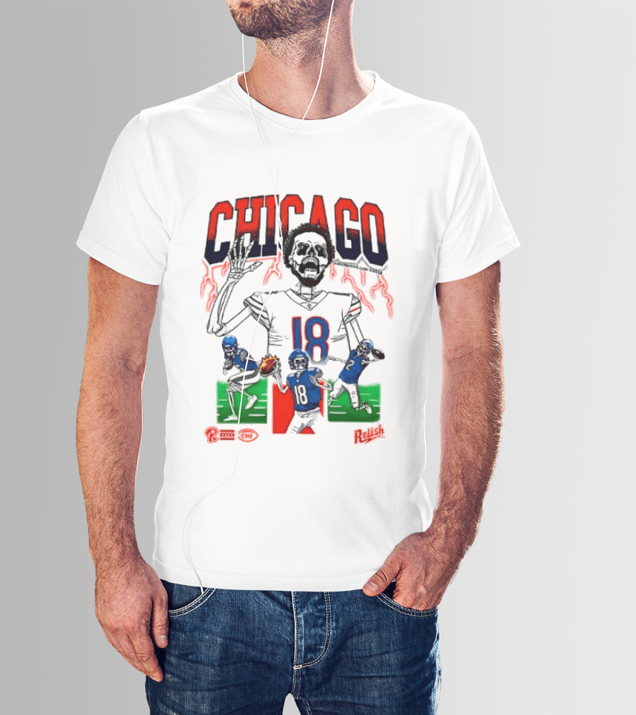 Chicago Football Skeleton Number 18 Claw Action T-Shirt