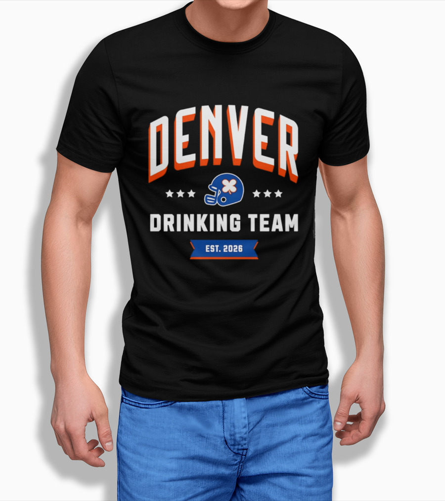 Denver Broncos Drinking Team St Patrick's Day Helmet Logo Est 2026 T-Shirt