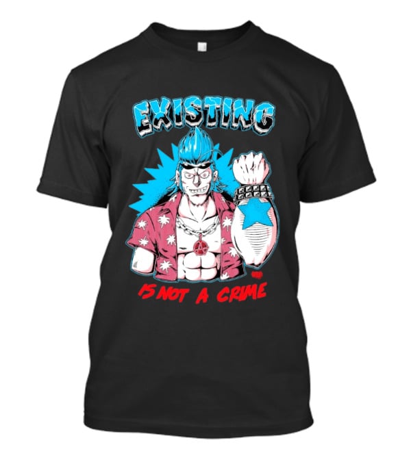 EXISTING IS NOT A CRIME Anime Punk Character Blue Hair Star Tattoo T-Shirt