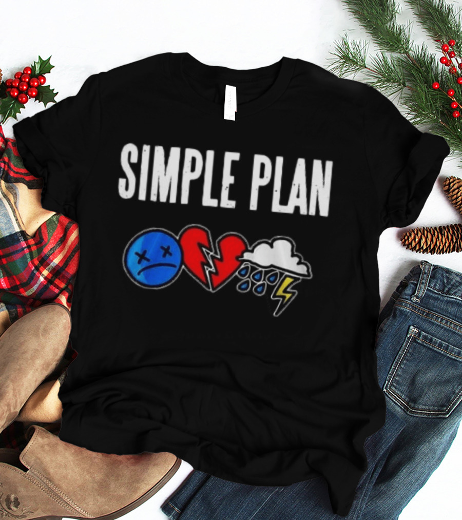 Simple Plan Tour 2026 Emojis Sad Face Broken Heart Storm Cloud T-Shirt