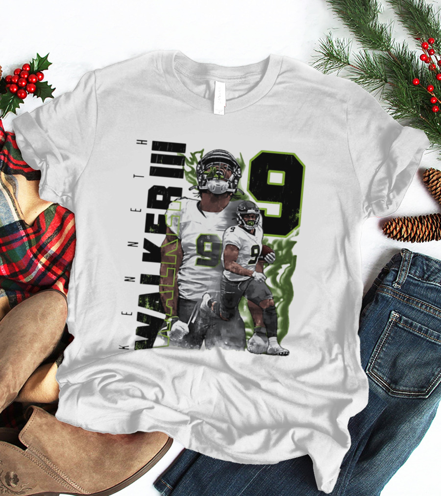 Kenneth Walker III Neon Aura Seattle Seahawks Number 9 T-Shirt