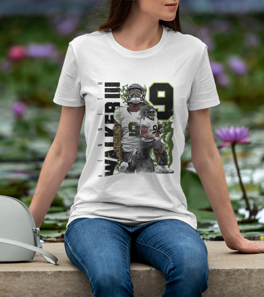 Kenneth Walker III Neon Aura Seattle Seahawks Number 9 T-Shirt