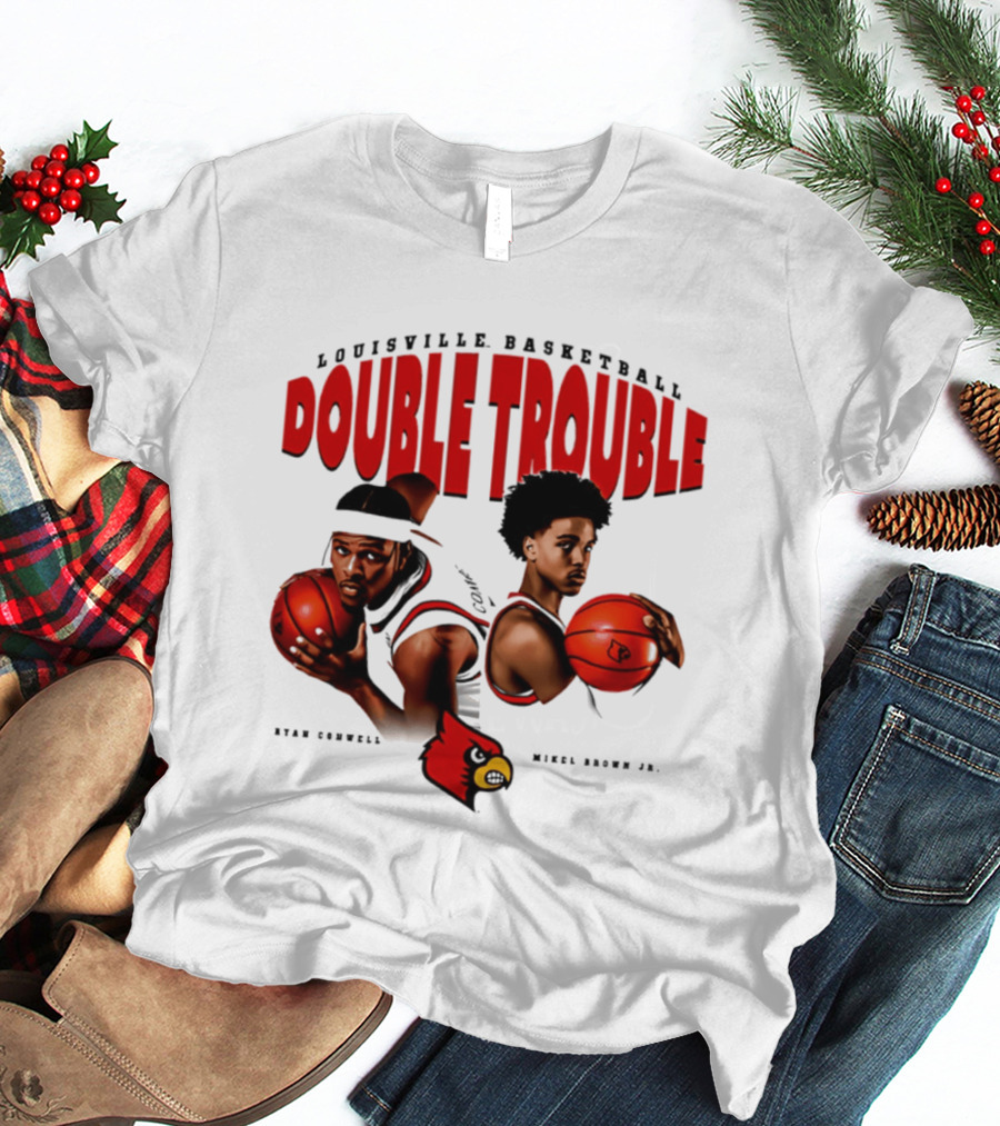 L Louisville Basketball Double Trouble Ryan Conwell Mikel Brown Jr T-Shirt