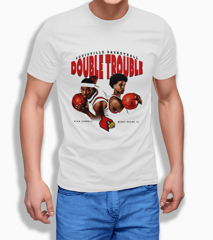 L Louisville Basketball Double Trouble Ryan Conwell Mikel Brown Jr T-Shirt