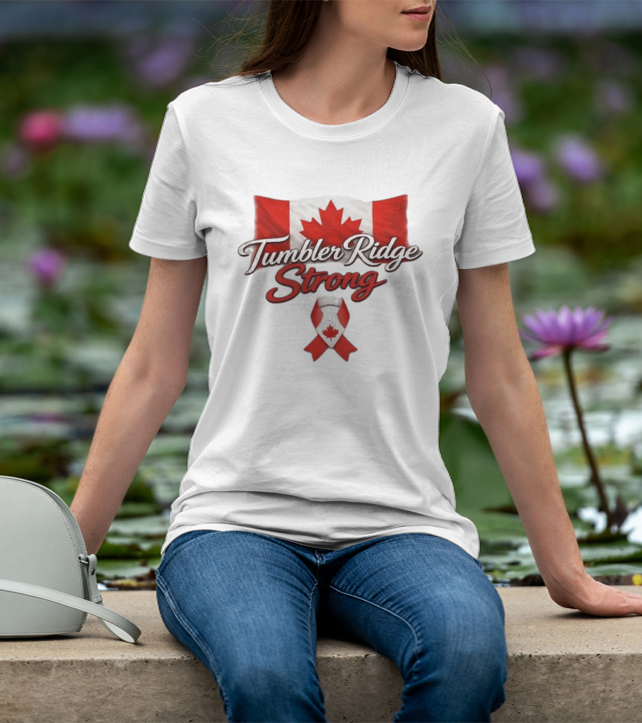 Tumbler Ridge Strong Canada Maple Leaf Ribbon T-Shirt