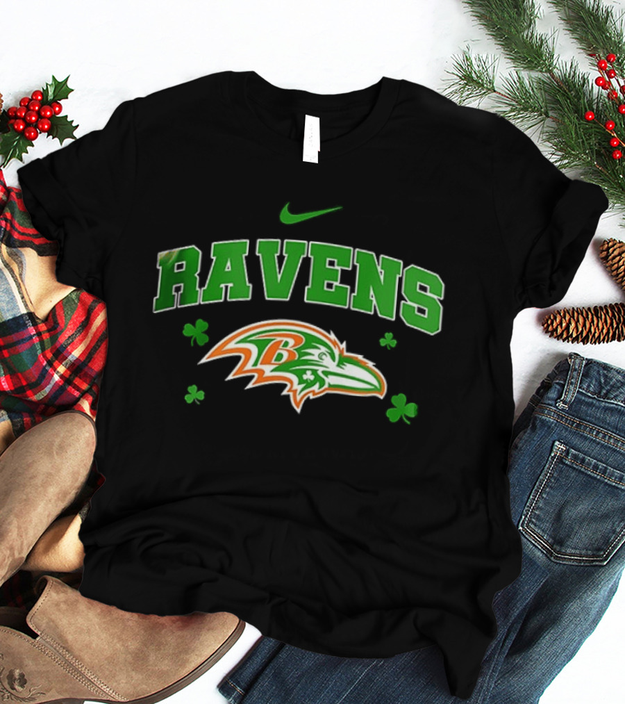 Ravens Irish Shamrock Nike Theme With Green And Orange T-Shirt
