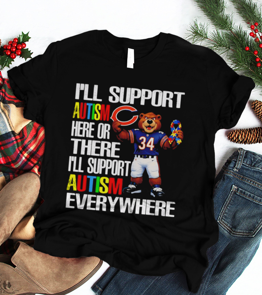 Chicago Bears Support Autism Awareness Everywhere Bear Mascot 34 T-Shirt