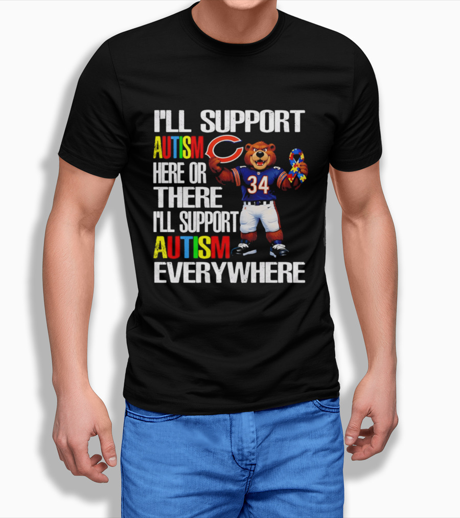 Chicago Bears Support Autism Awareness Everywhere Bear Mascot 34 T-Shirt