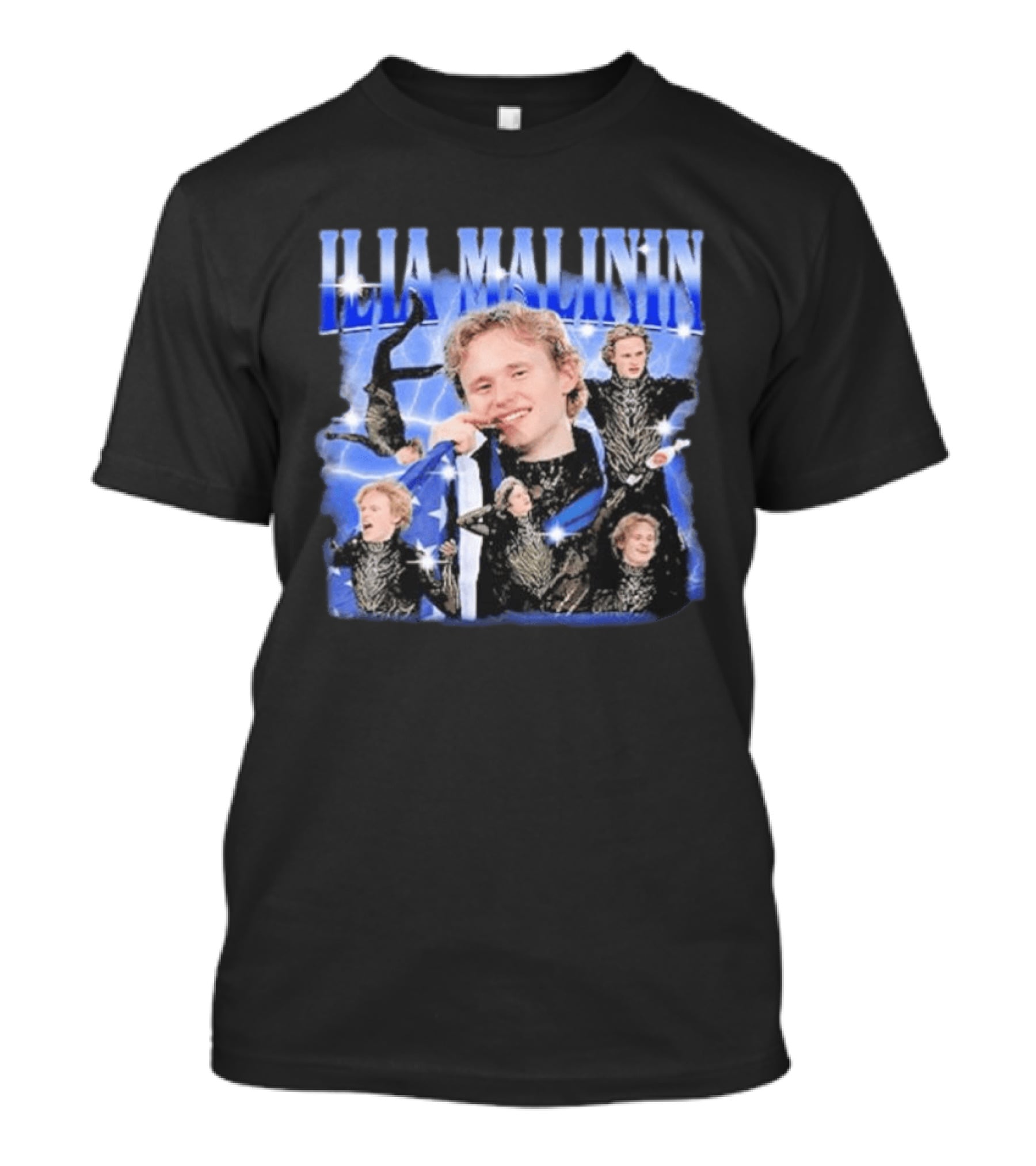 Ilia Malinin Figure Skating Star Blue Sparkle Montage T-Shirt
