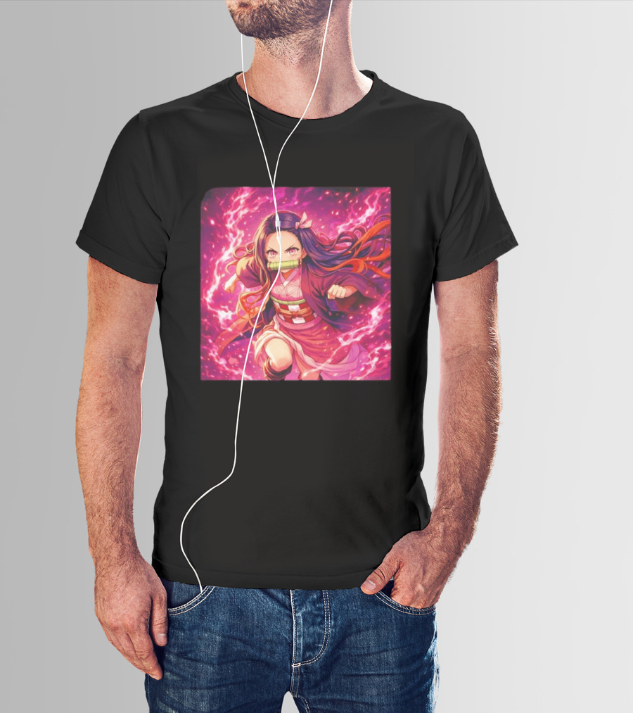 Nezuko Kamado Pink Demon Lightning Aura Magic T-Shirt