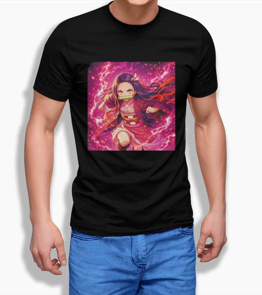 Nezuko Kamado Pink Demon Lightning Aura Magic T-Shirt