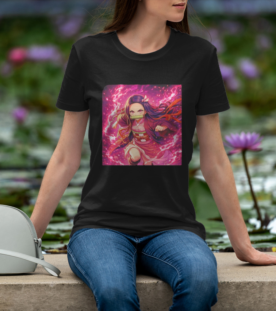 Nezuko Kamado Pink Demon Lightning Aura Magic T-Shirt