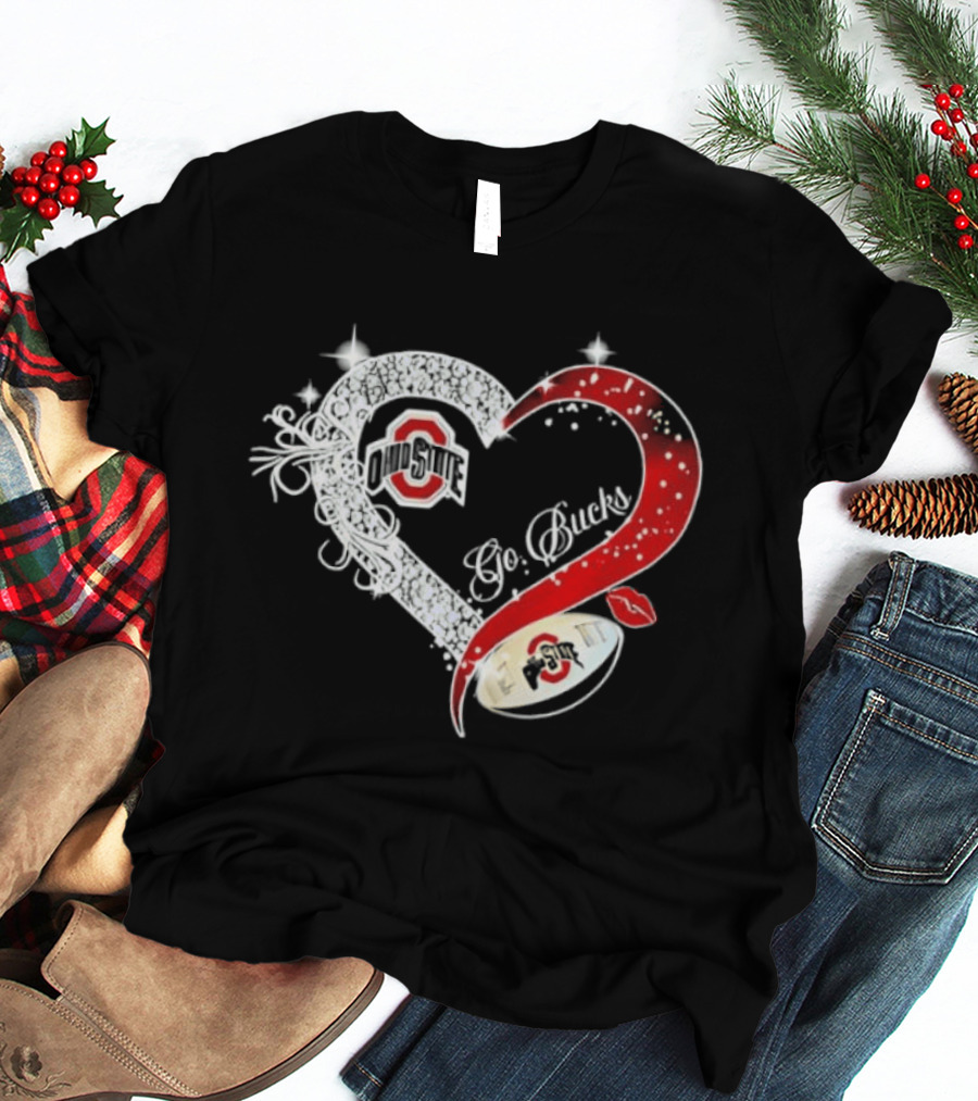 Ohio State Buckeyes Go Bucks Heart Shaped Iconic Red And White T-Shirt