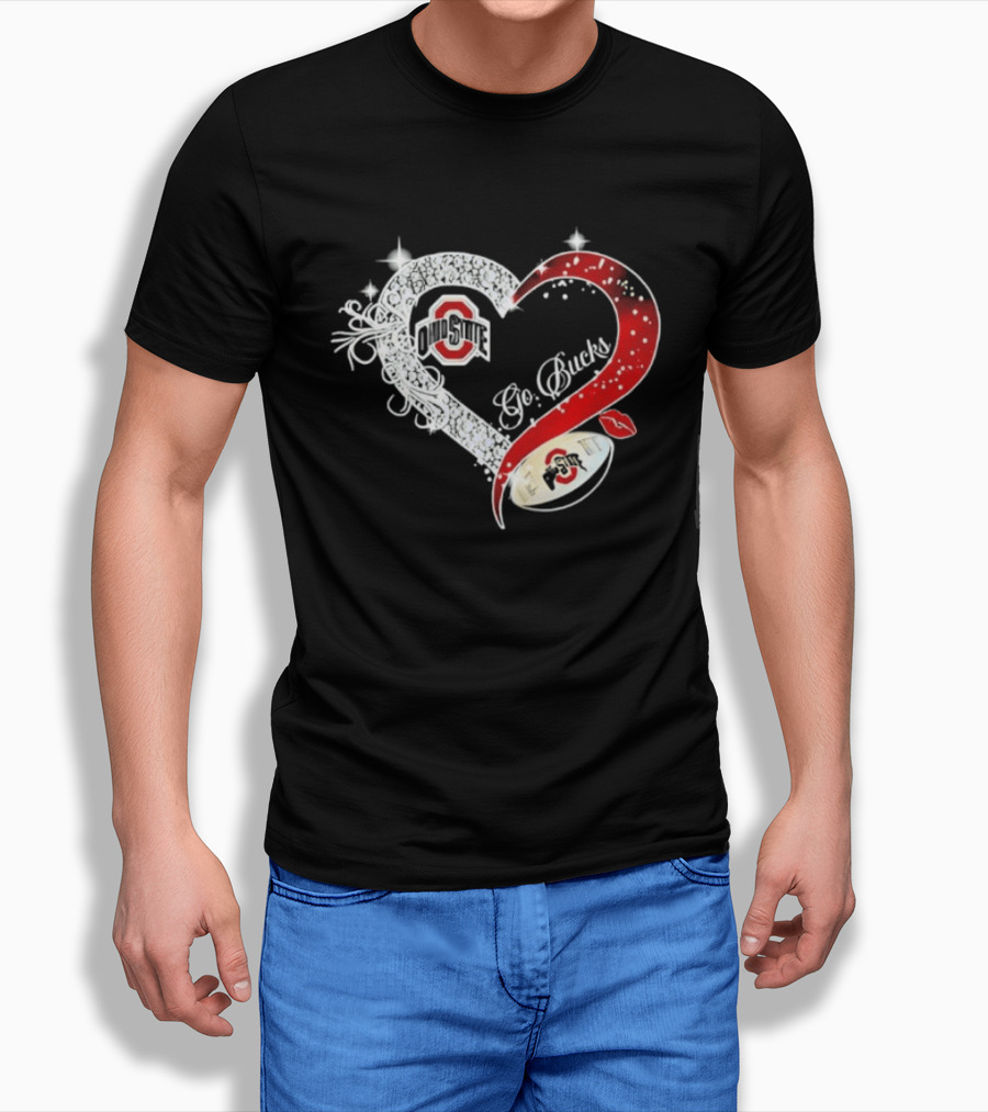 Ohio State Buckeyes Go Bucks Heart Shaped Iconic Red And White T-Shirt