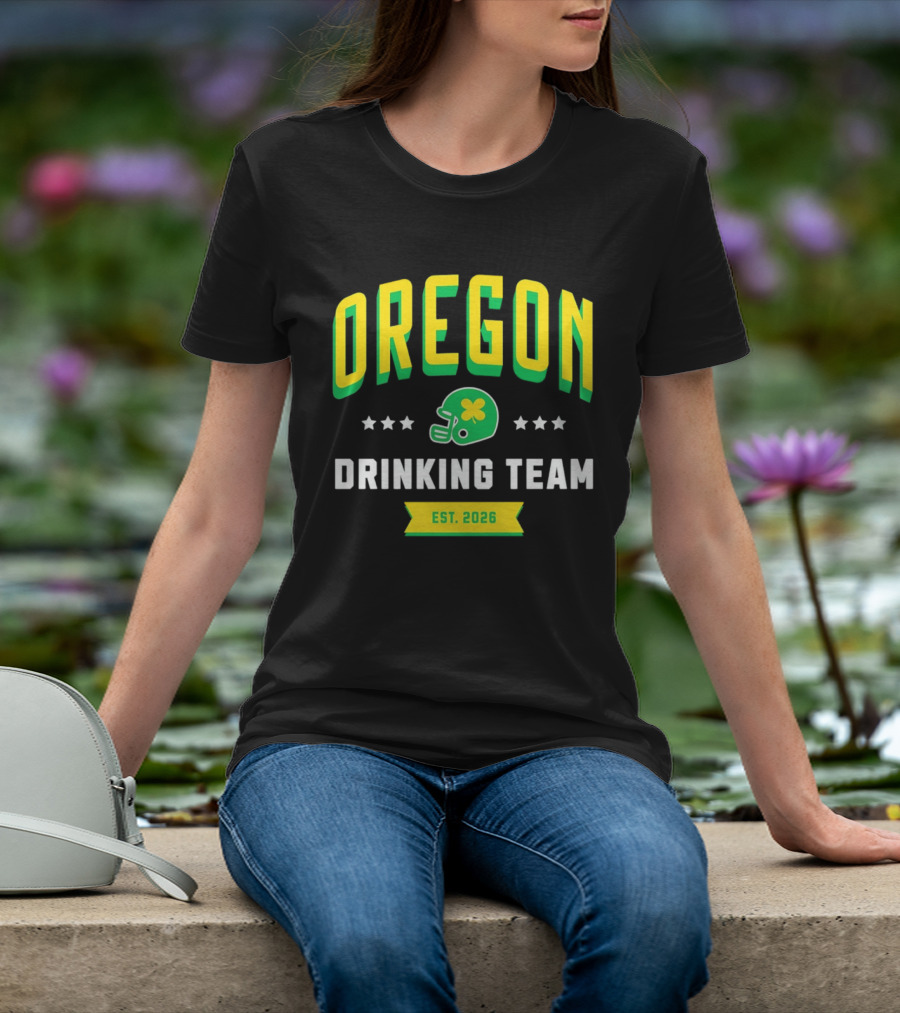 Oregon Drinking Team St. Patrick's Day 2026 Est. 2026 Helmet Clover Stars T-Shirt
