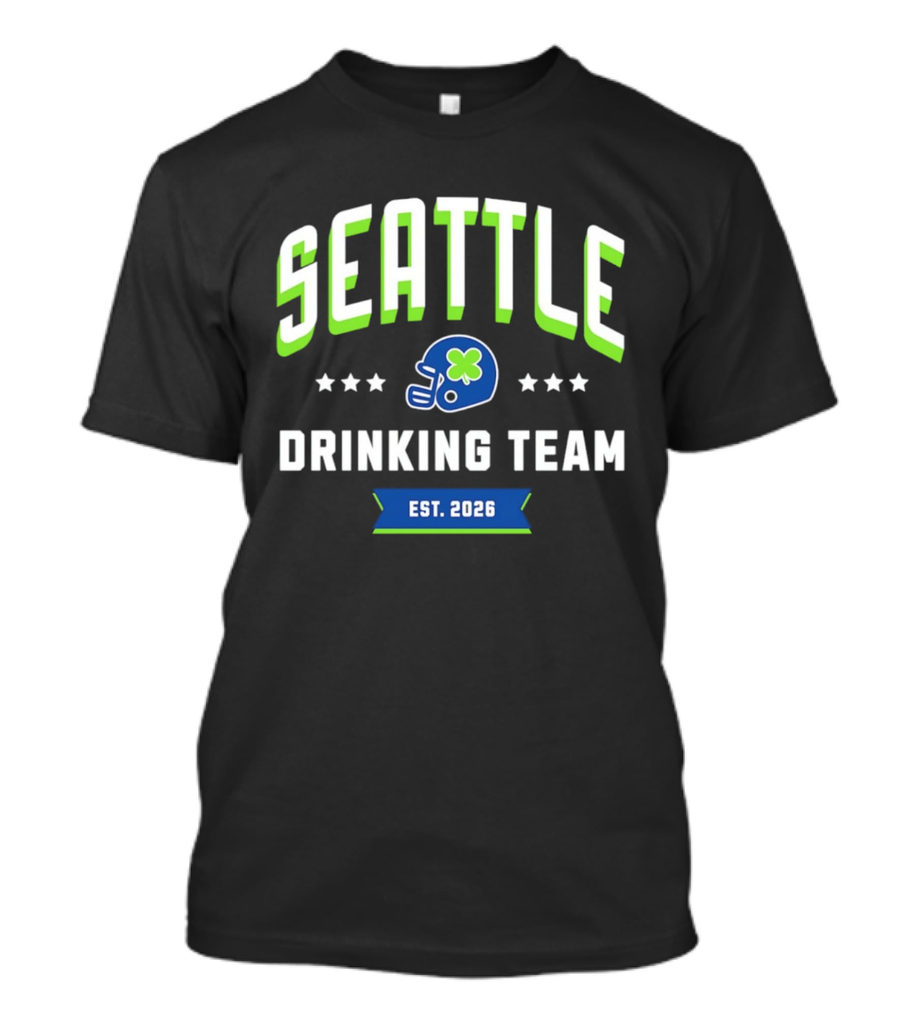 Seattle Drinking Team Est. 2026 St. Patrick's Day Football Helmet Clover Stars T-Shirt
