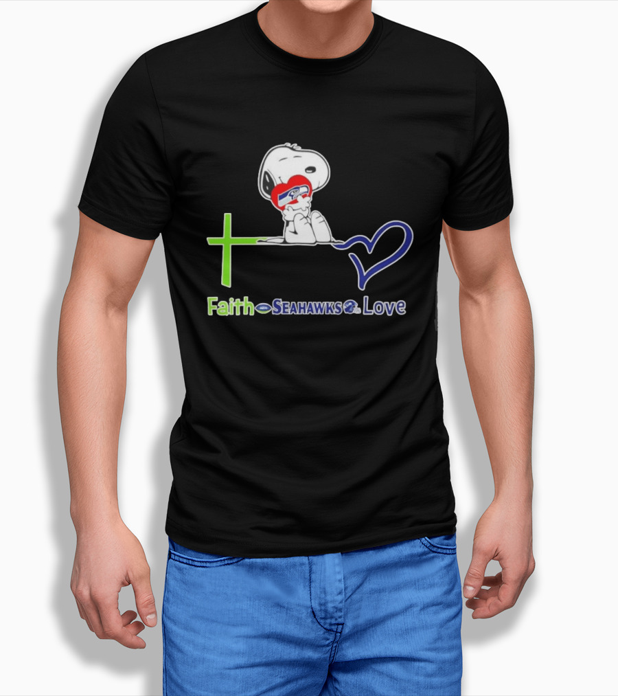 Faith Seahawks Love Snoopy Hugs Heart T-Shirt