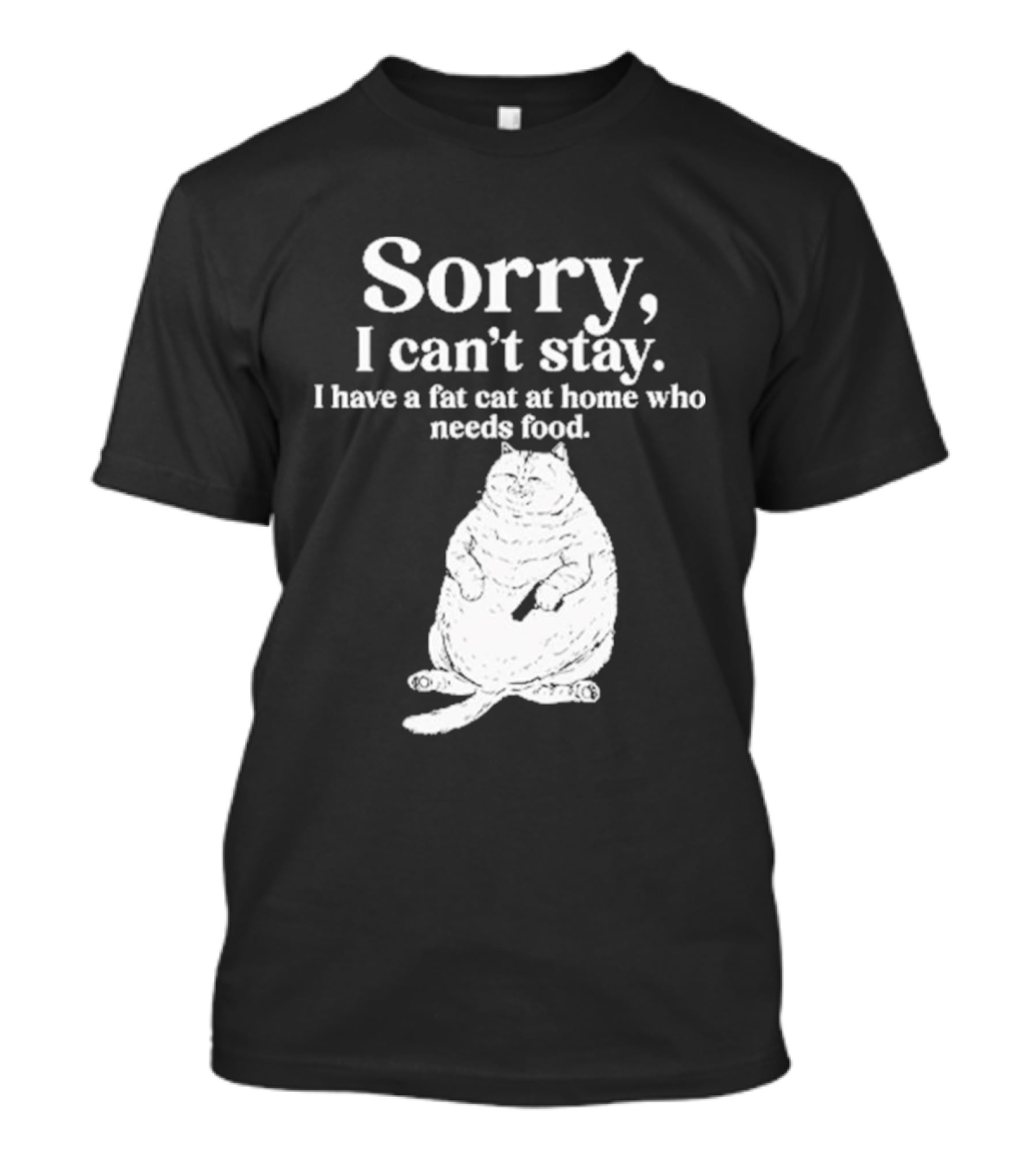 Sorry I Can't Stay I Have A Fat Cat At Home Who Needs Food Cat Lover Humor T-Shirt