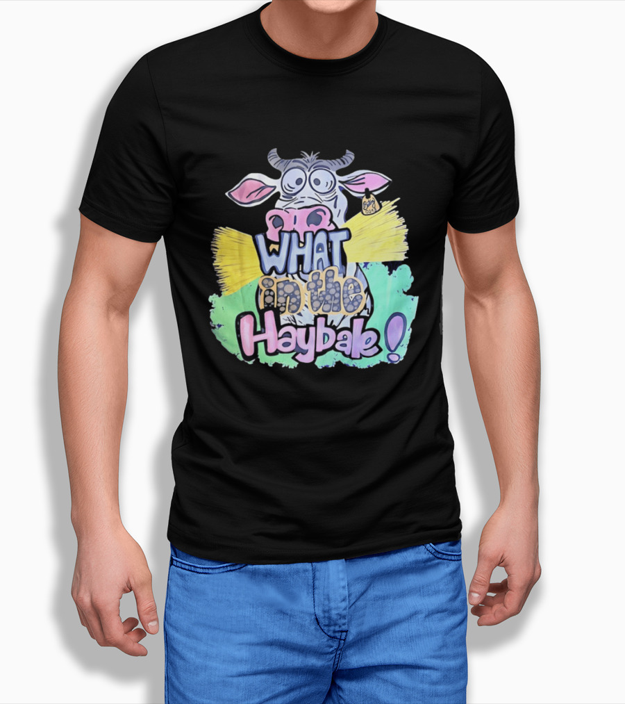 Funny Cow Cartoon What In The Haybale Expression T-Shirt