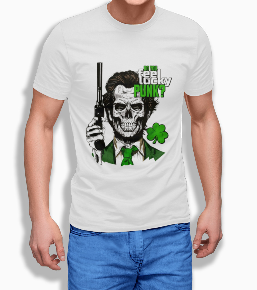 Do You Feel Lucky Punk Skull Gun Shamrock T-Shirt