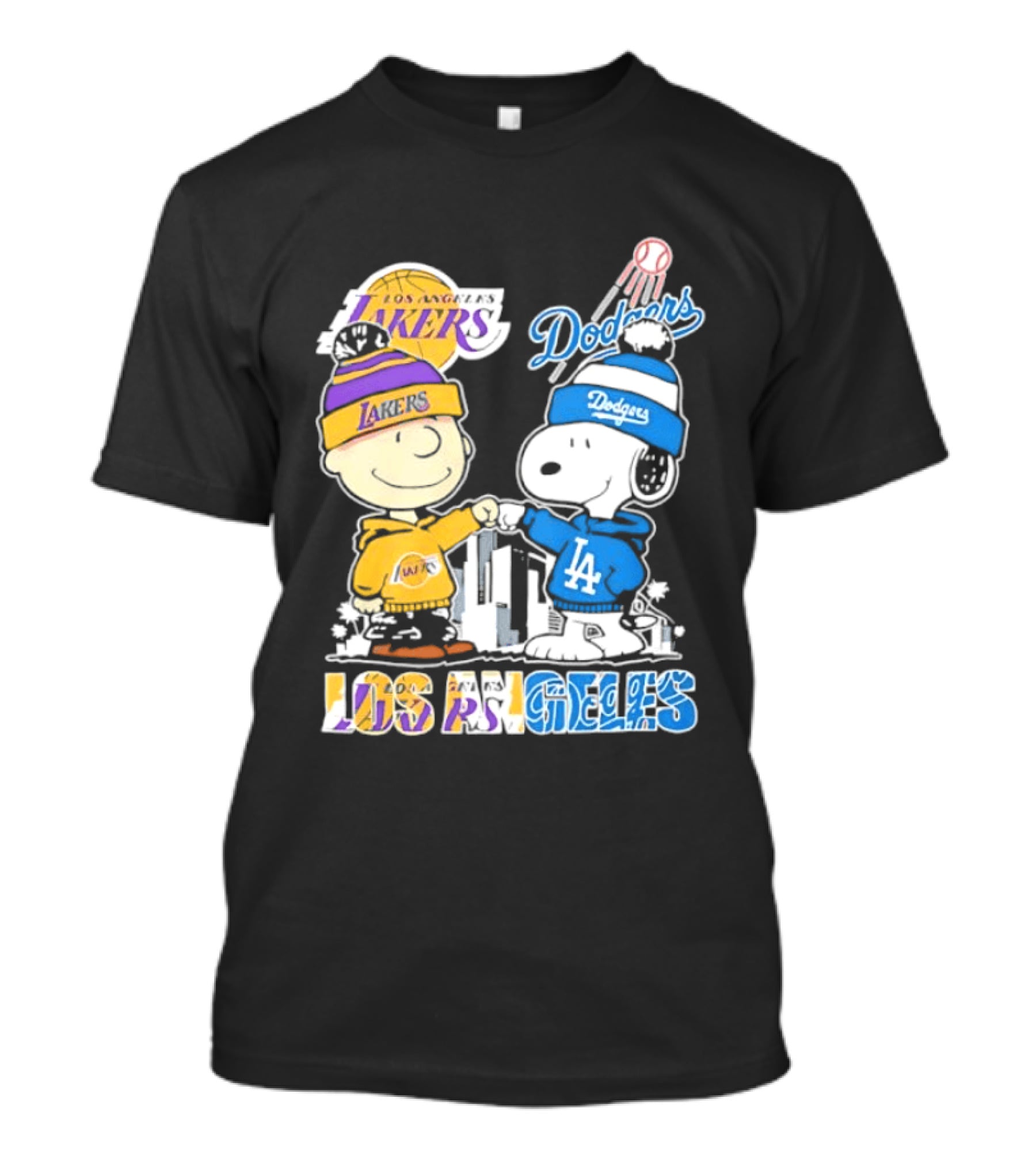 Snoopy Charlie Brown Los Angeles Lakers Dodgers Friendship Team Spirit T-Shirt