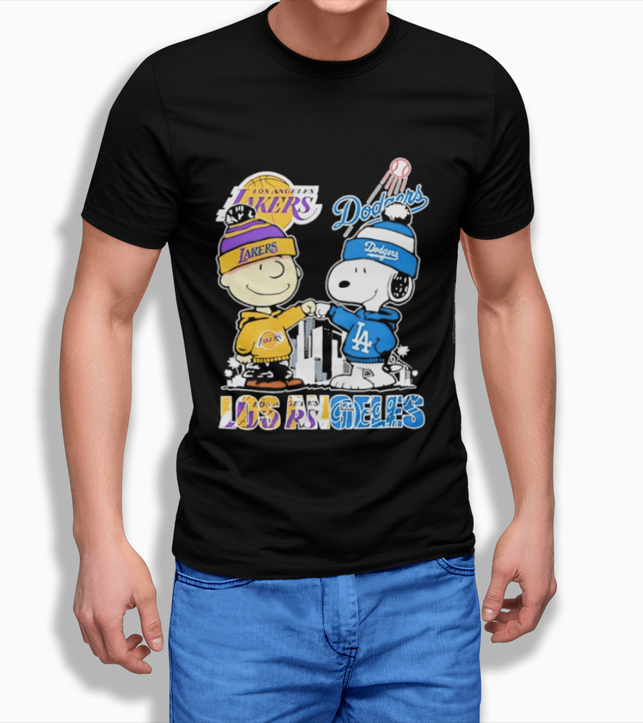 Snoopy Charlie Brown Los Angeles Lakers Dodgers Friendship Team Spirit T-Shirt