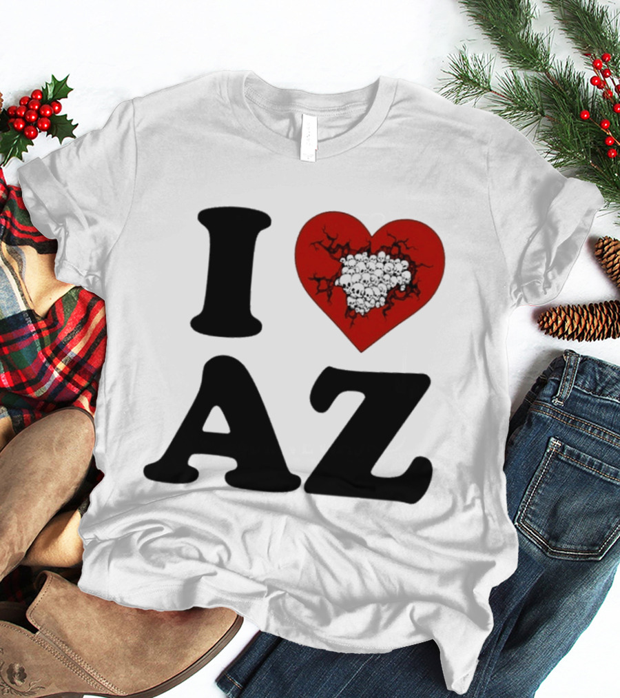 I Heart AZ Skull Filled Red Heart T-Shirt