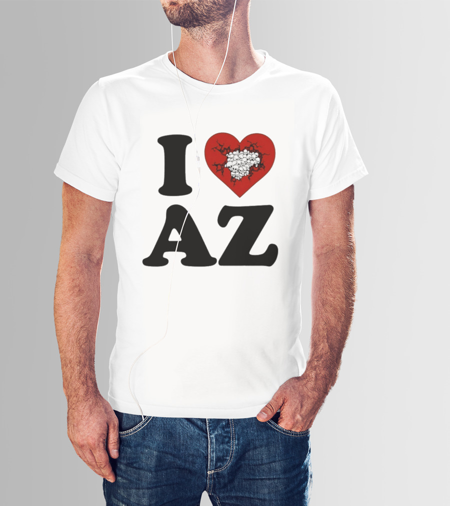 I Heart AZ Skull Filled Red Heart T-Shirt