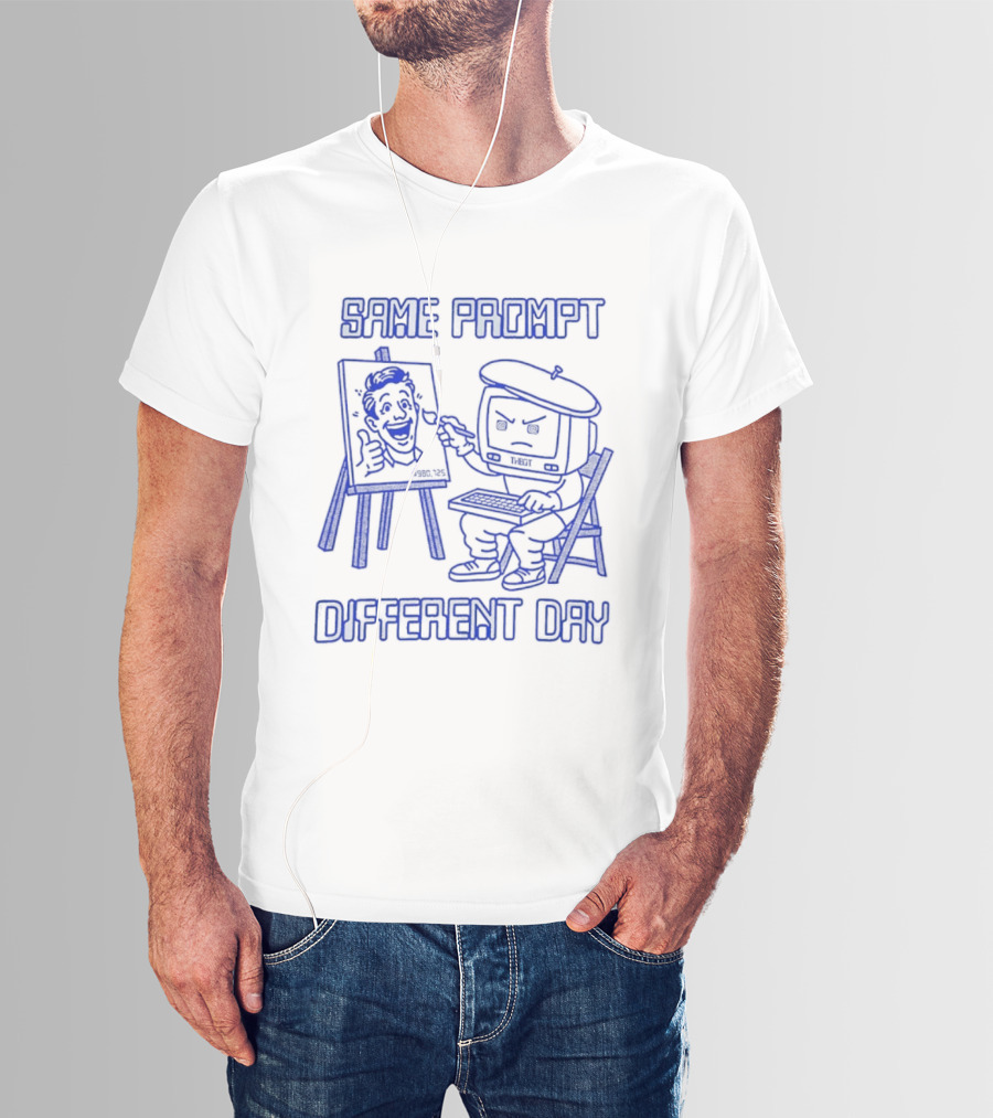 Same Prompt Different Day AI Painter Cartoon With Easel And T-Shirt