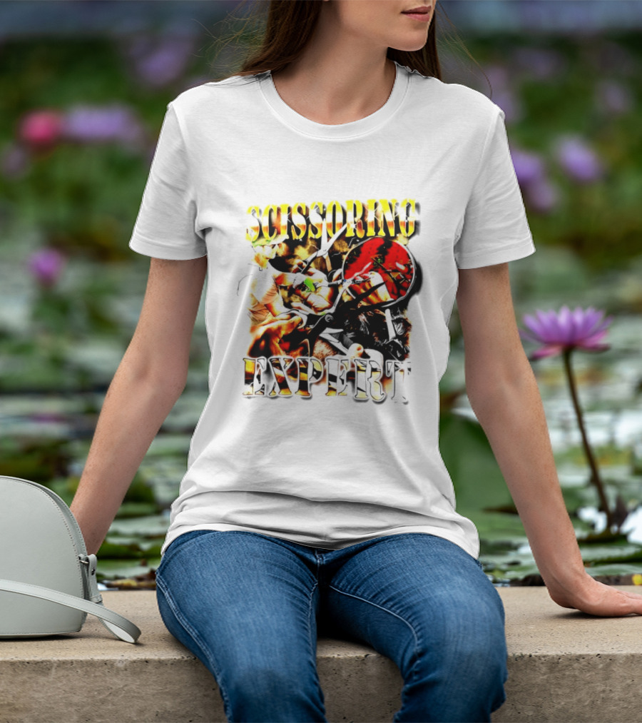 Scissoring Expert Vibrant Scissors Holding T-Shirt