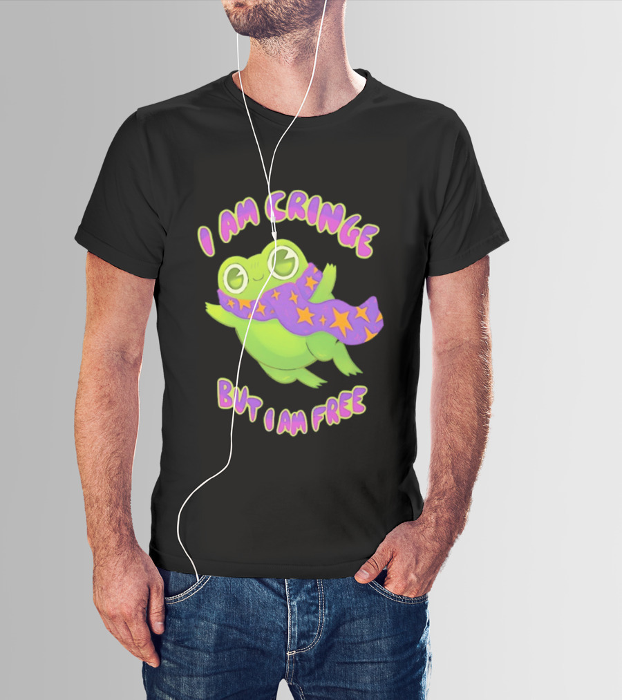 I Am Cringe But I Am Free Frog With Purple Starry Scarf T-Shirt