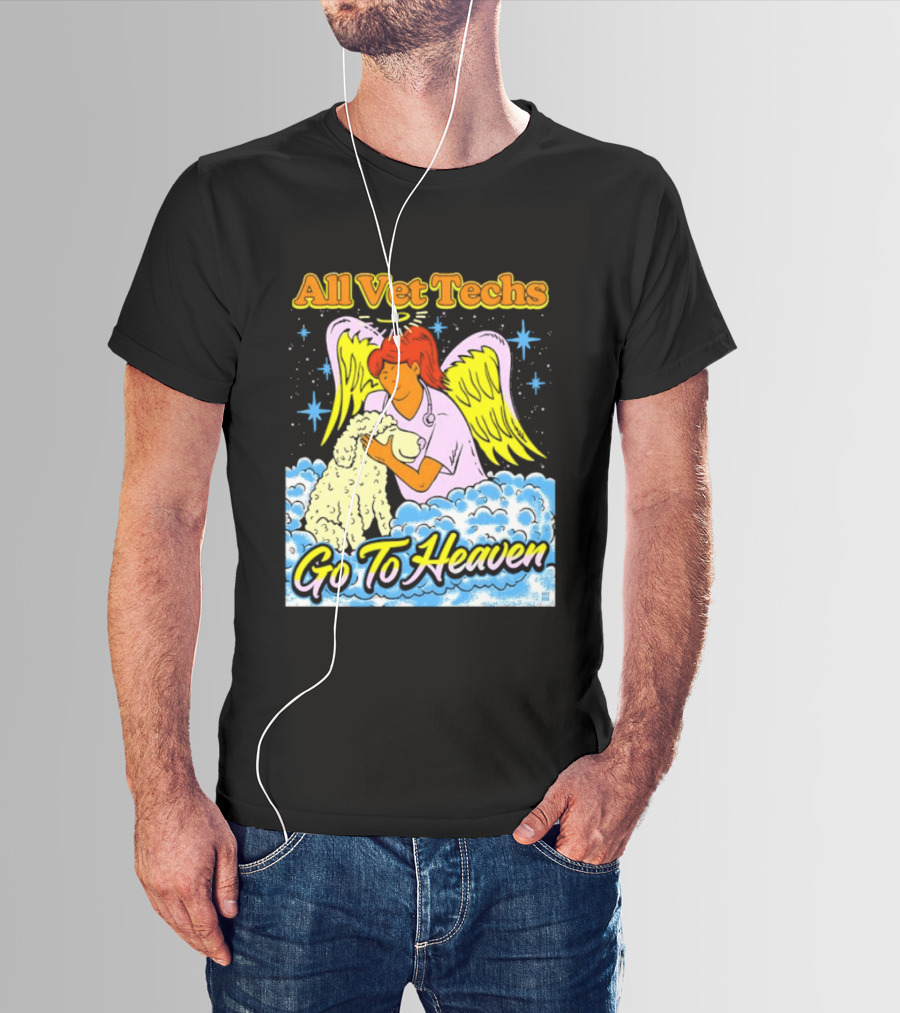 All Vet Techs Go To Heaven Angel Holding Dog Clouds T-Shirt